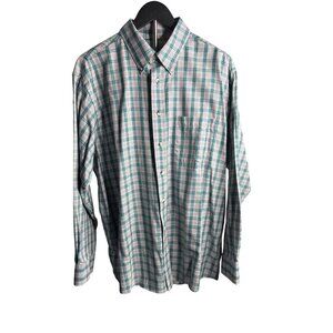 90's Jos. A. Bank Men's Traveler's Collection Green Tartan Plaid Dress Shirt L